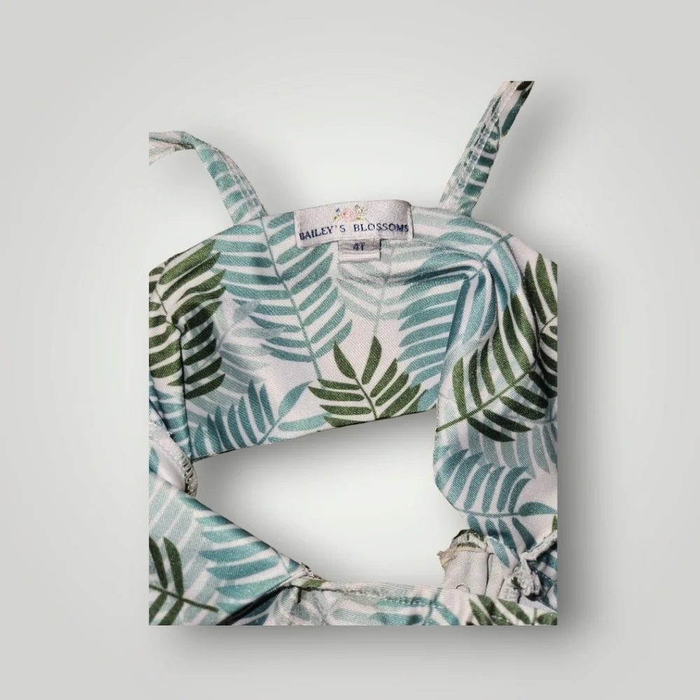Bailey's Blossoms Tie Front Tropical Green Leaf Swimsuit 4t